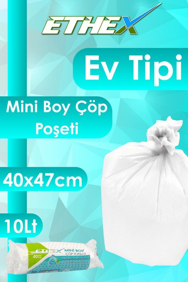 Ethex Standart Mini Çöp Torbası/poşeti (40ADET 40 X 47CM 10LLT BEYAZ 5 RULO)