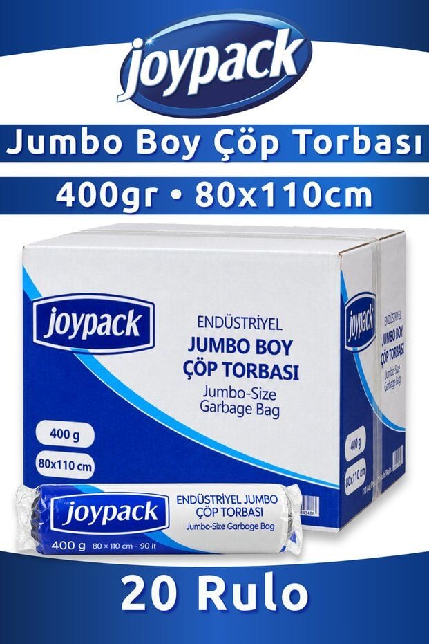 Joypack Endüstriyel Jumbo Çöp Torbası Rulo Başı 10 Adet, 20 Rulo - 400gr 80x110 Cm 90 Lt