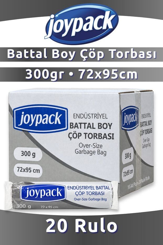 Joypack Endüstriyel Battal Çöp Torbası Rulo Başı 10 Adet, 20 Rulo - 300gr 72x95 Cm 70 Lt